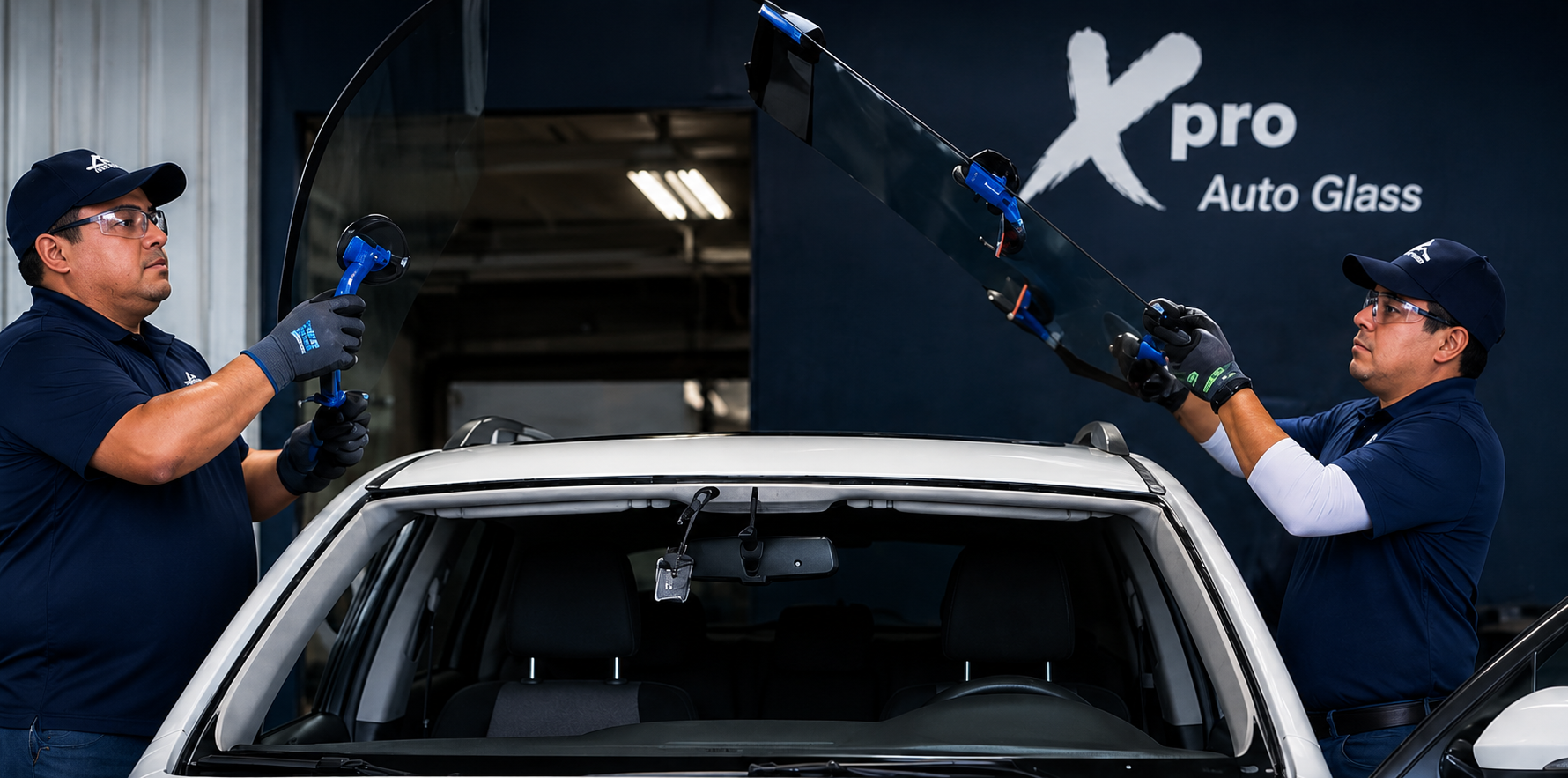 Xpro Auto Glass technician installing door glass