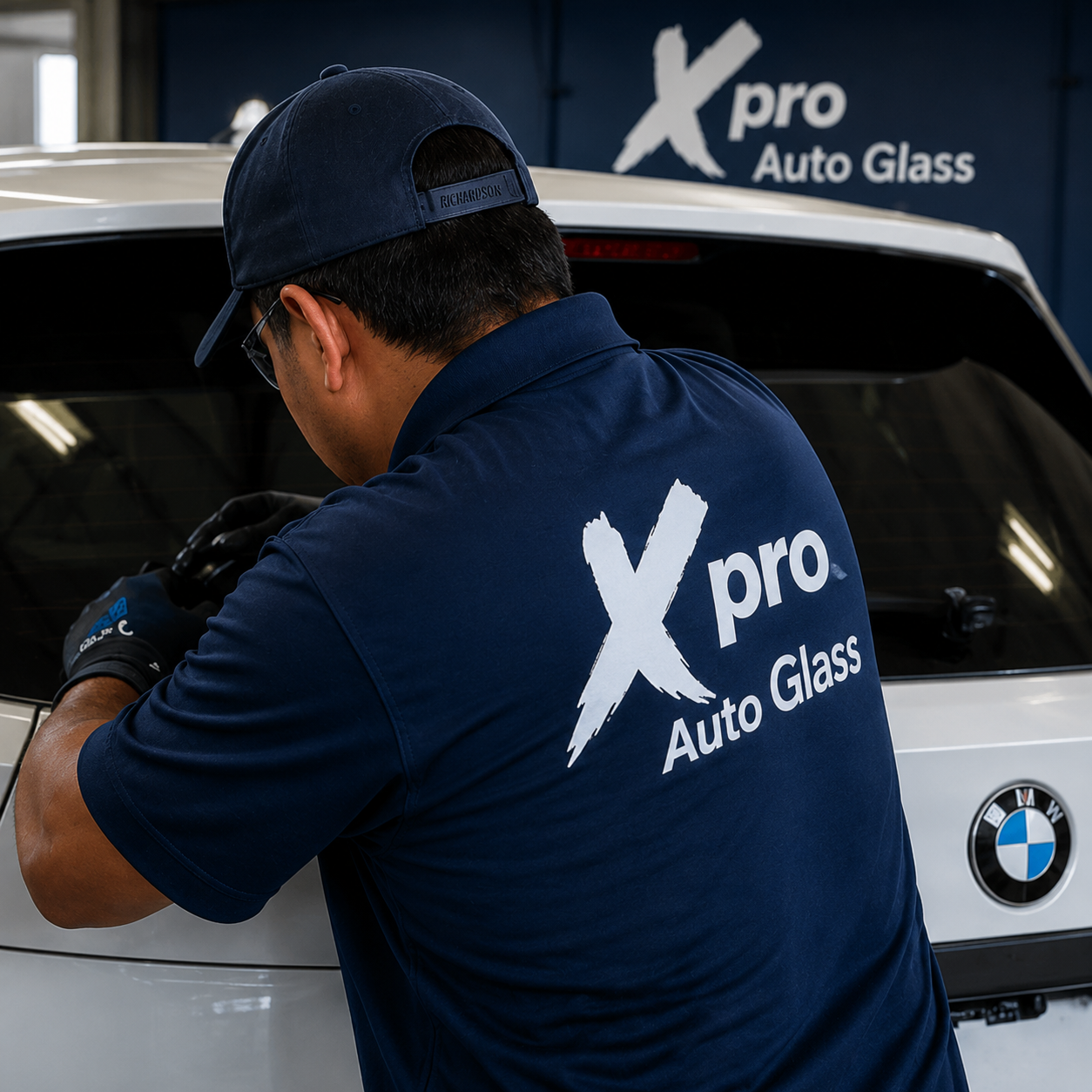 Xpro Auto Glass technician handling glass repair