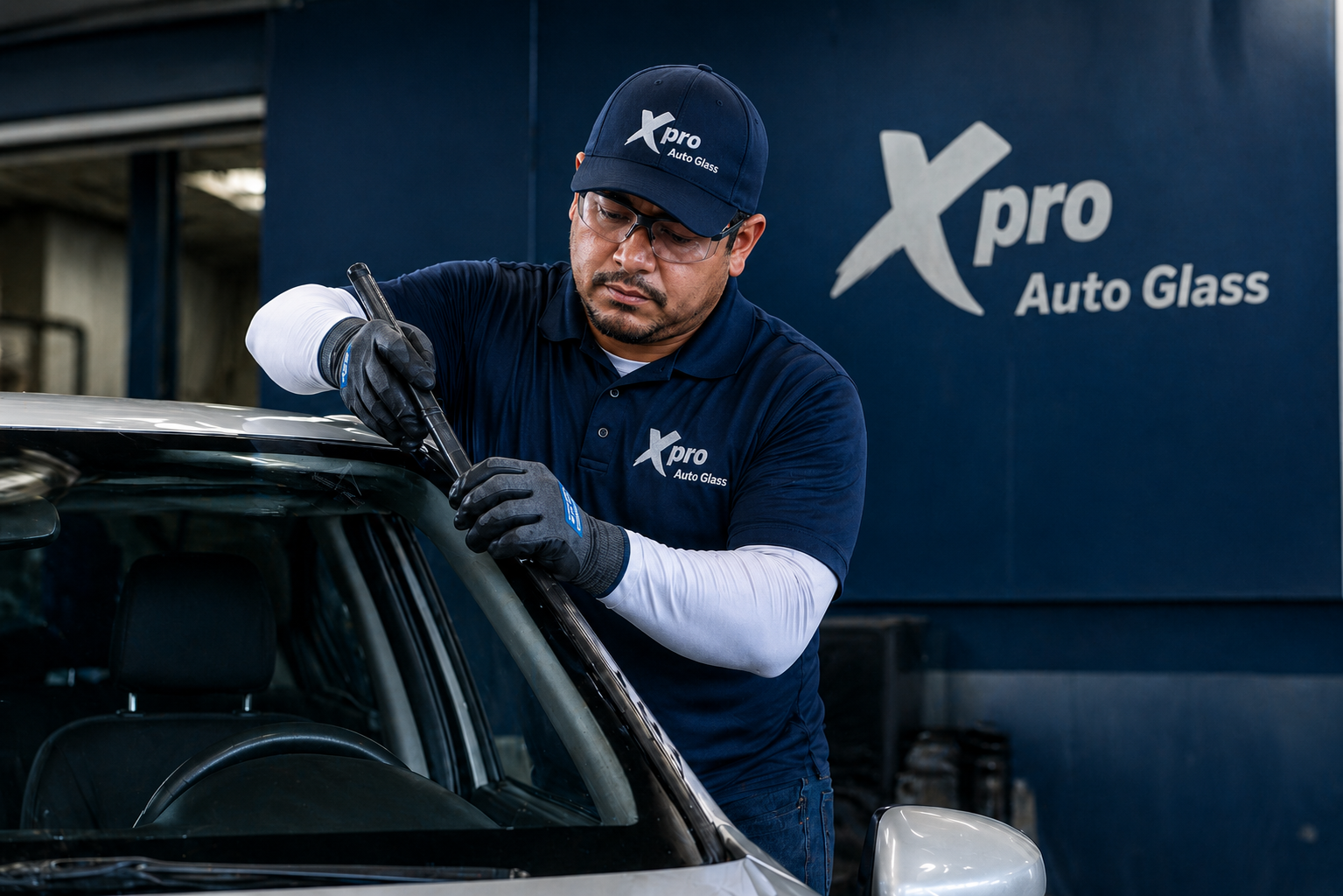 Xpro Auto Glass technician working on a BMW
